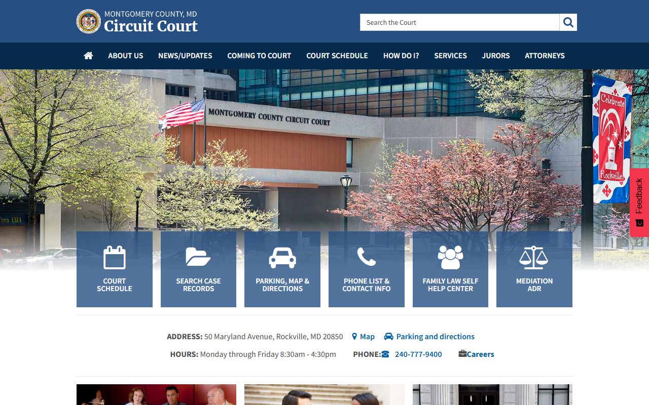Montgomery County Circuit Court main page for Germantown marriage license services