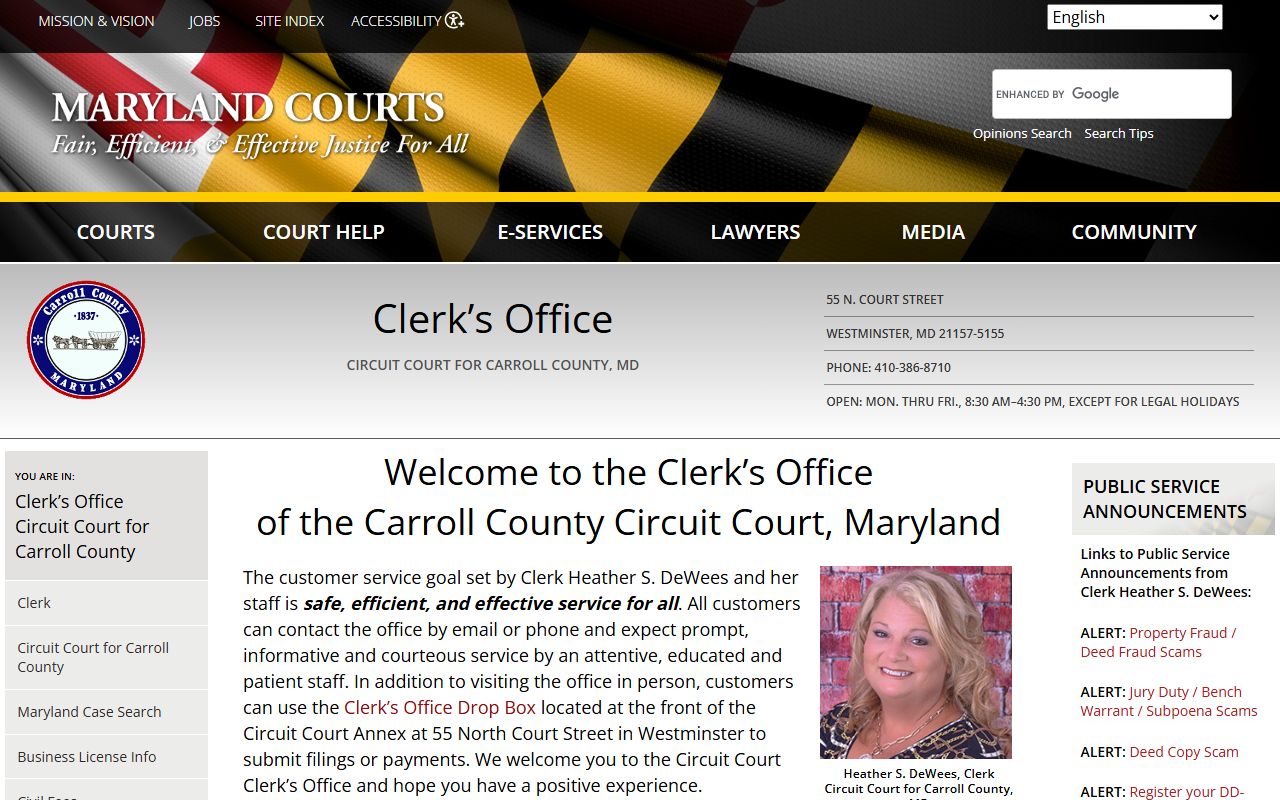 Carroll County Clerk of Circuit Court homepage for office hours and contact information